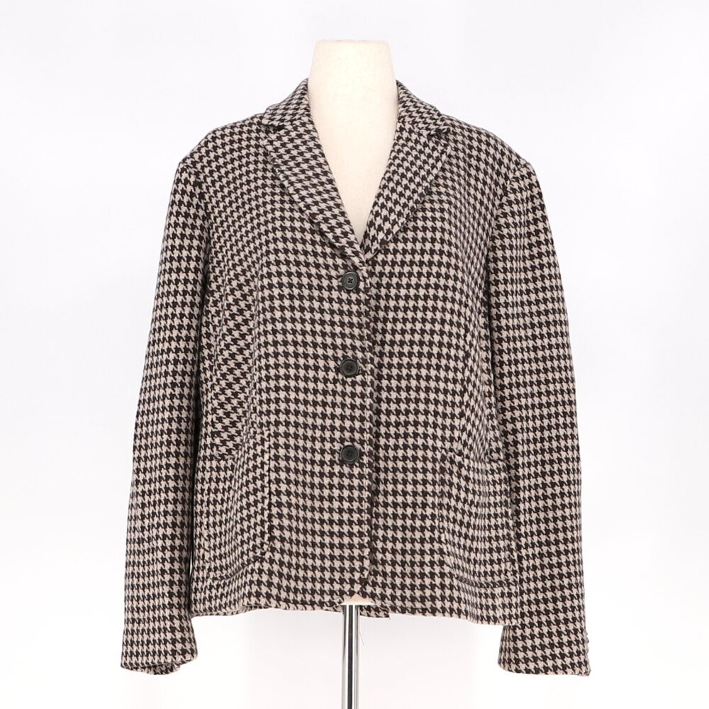 LANDS' END Women's Brown Houndstooth Wool Blazer 3 Buttons Size 20W